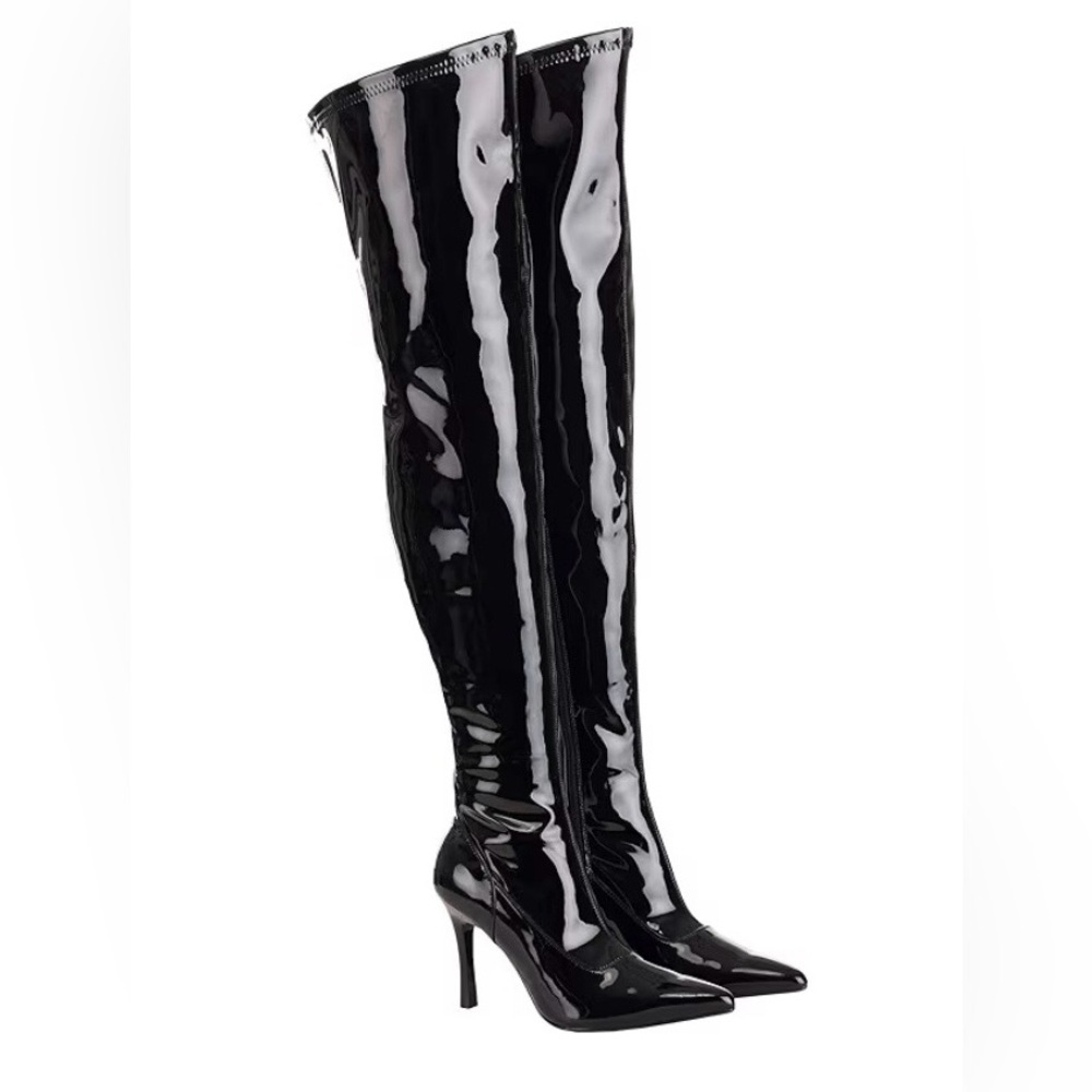 Funtasma Black Patent Thigh-High Over the knee Boots- 4” stiletto heel - Picture 2 of 8